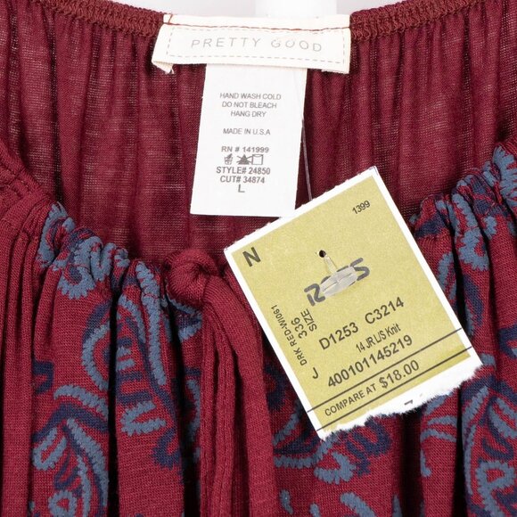 Pretty Good Peasant Blouse L Womens NEW Burgundy Boho Blue Paisley 3/4 Sleeves - Picture 5 of 6